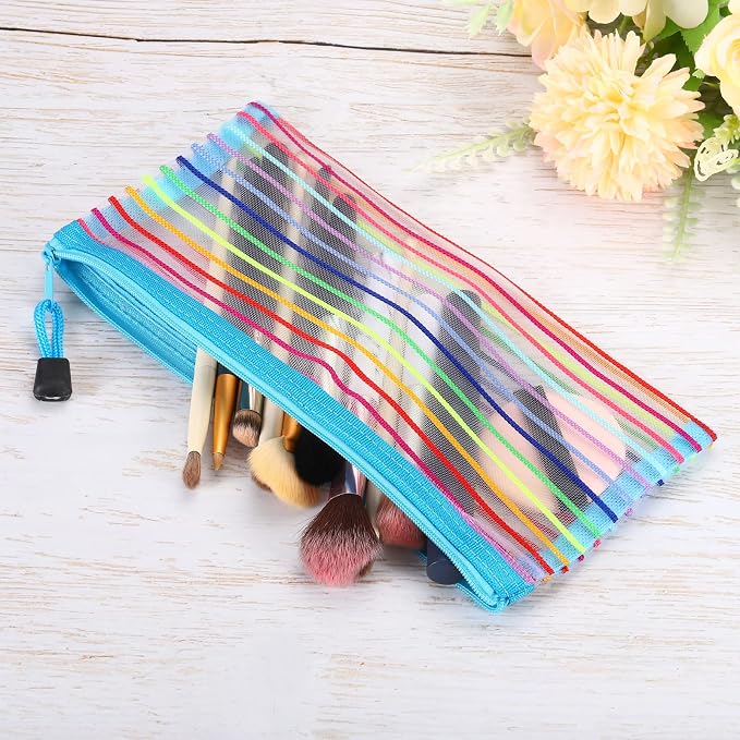 PATIKIL Mesh Zipper Pouch, 12 Pack Nylon B6 Size Pen Pencil Case Document Toiletry Cosmetic Makeup Zipper Travel Pouch Organizer for Office, Sky Blue