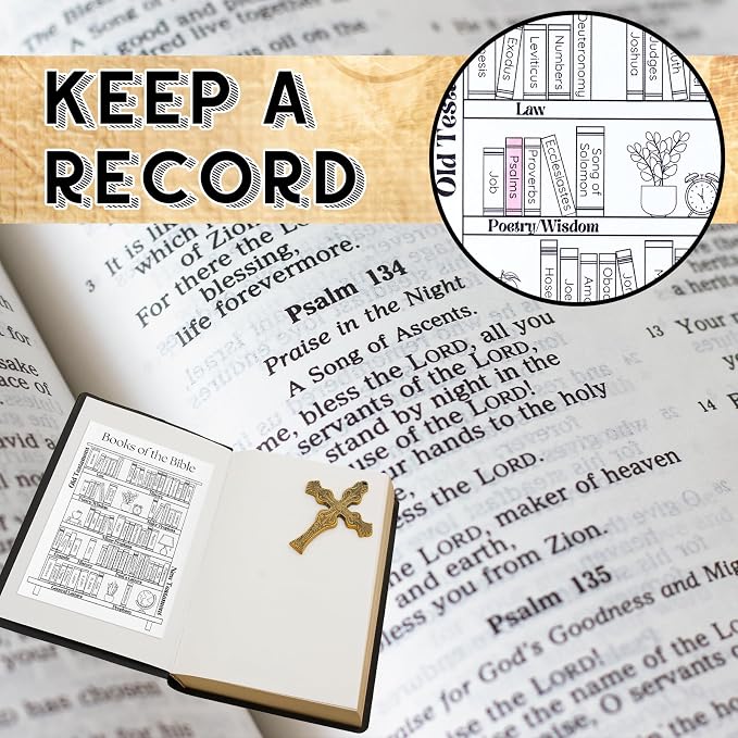 Kosiz 24 Pcs Books of The Bible Stickers Emergency Numbers Sticker Christian Bible Reading Tracker Book Shelf for Women Men Journaling Scripture Study(Classic Style)