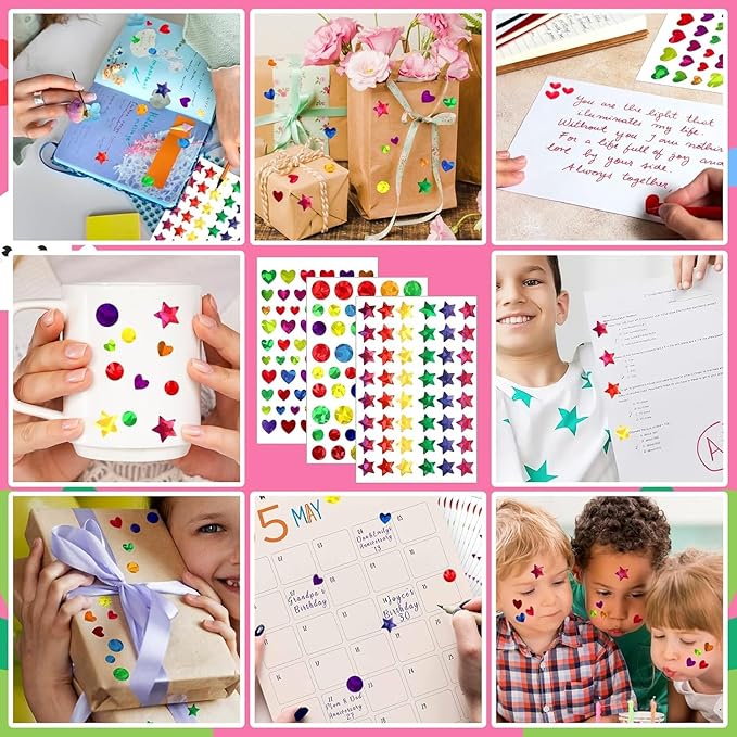 3330 PCS Holographic Glitter Stickers for Kids, 6 Styles Reward Stickers for School & Classroom, Teacher Supplies, Behavior Reward Charts, DIY Crafts & Decorations