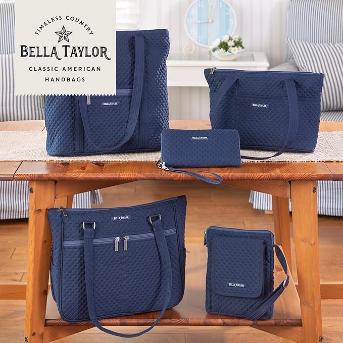 Bella Taylor Small Bible Cover for Women - Quilted Cotton Bible Case for 6 x 9 inch Books - Solid Navy