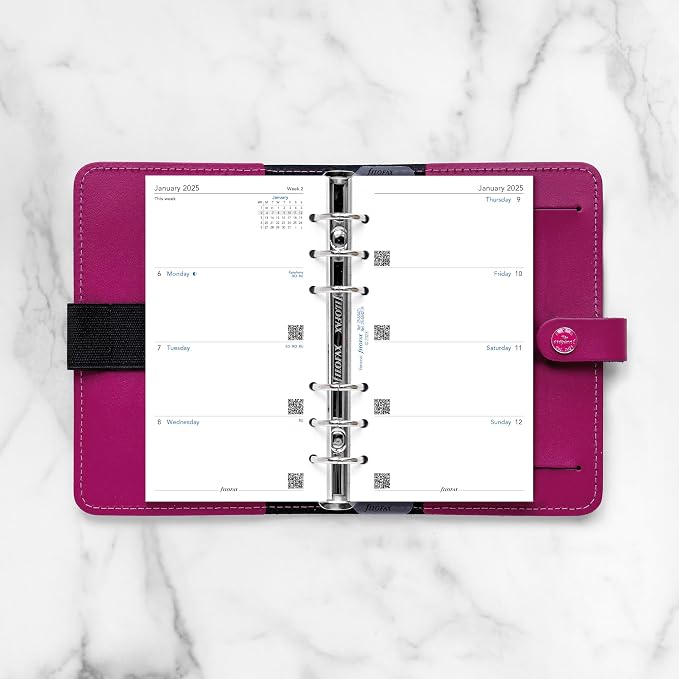 Filofax Calendar Diary Refill, Personal/Compact Size, Week-to-View, White Paper, Unruled, English, 2025 (C68421-25)