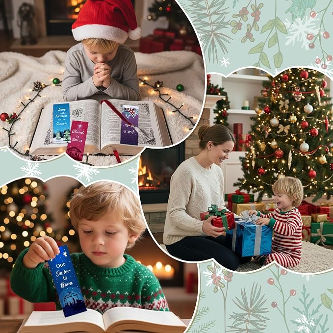 TICIAGA Christmas Winter Bible Verses Bookmarks - 60PCS Merry Christmas Christian Scripture Bookmark Bulk for Kid, Winter Snowy Religious Prayer Bookmark Giveaway for Sunday School Xmas Party Favor