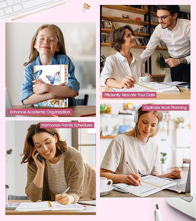 Academic Planner 2026-2027, Hardcover Leather Weekly and Monthly Calendar Planner from July 2026 - June 2027, A5 6.1" x 8.2" Daily Agenda with Tabs, College School Organizer for Student Teacher, Butterflies in the Blooms