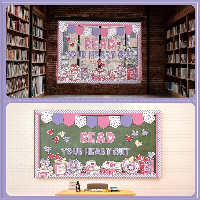 Eaasty Valentines Reading Bulletin Board Set Read Your Heart Out Classroom Bulletin Board for Library School Reading Corner Home Door Valentines Decorations