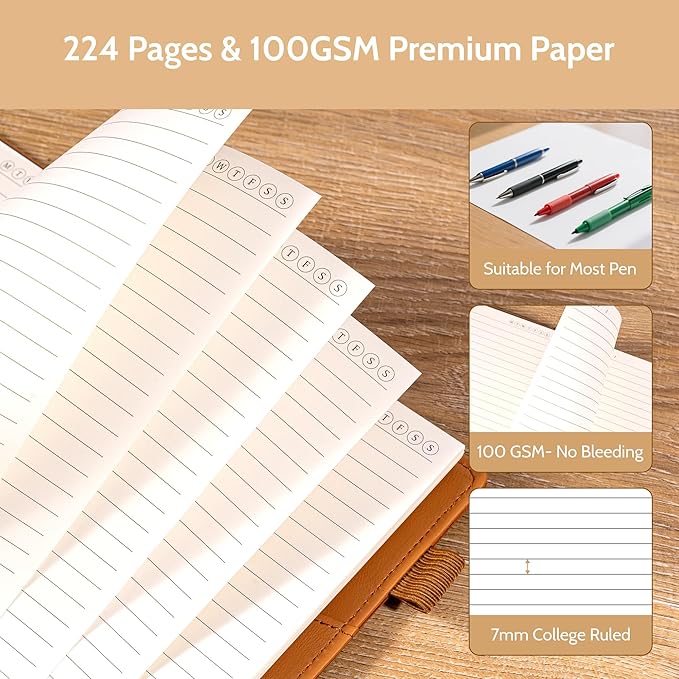 Yoment Refillable Notebooks for Work Discbound: Hardcover Notebook with 5 Subject Removable Dividers Tabs Colleged Ruled Small Journal for Writing Women Men 224 Pages,Brown