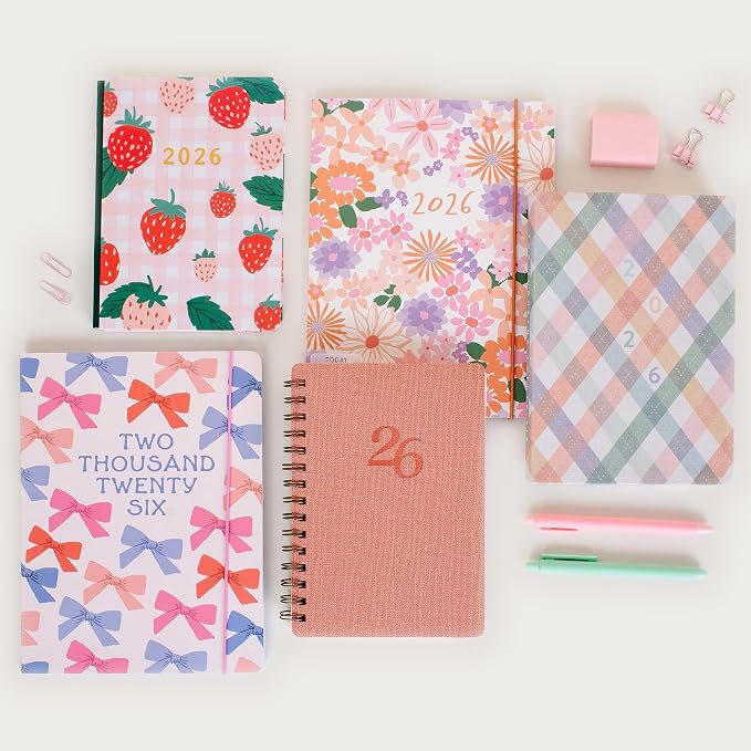 Orange Circle Studio Academic Planner 2026, Sweet Bows, Just Right Monthly Planner, To-Do List Notebook, Appointment Book w/Storage Pocket & Elastic Closure, Composition Notebook, 17-Month