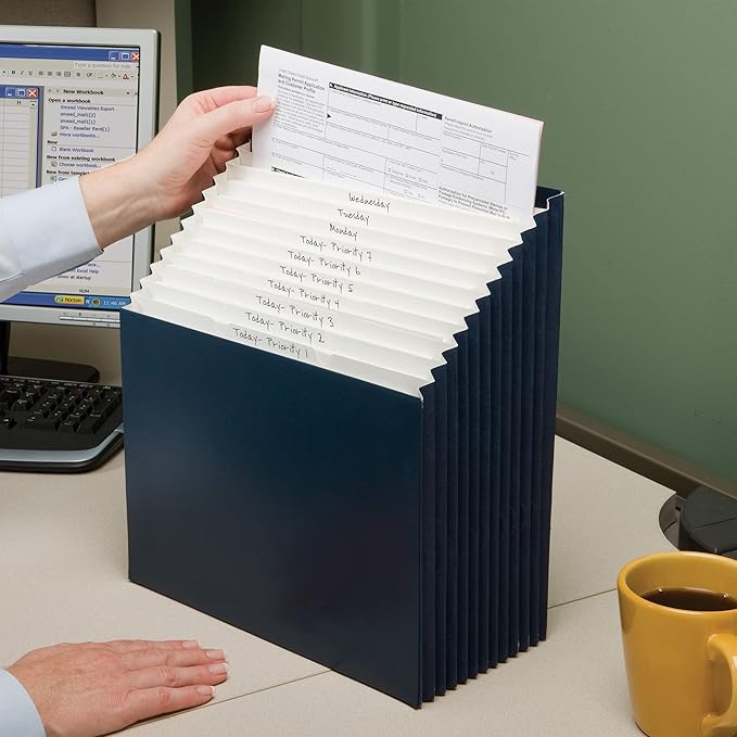 Smead Expanding 12-Pocket Stadium File, 12.75" x 13.75" x up to 11.75", Navy (70211)