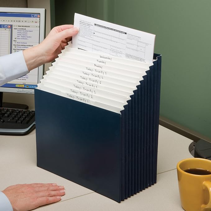 Smead Expanding 12-Pocket Stadium File, 12.75" x 13.75" x up to 11.75", Navy (70211)