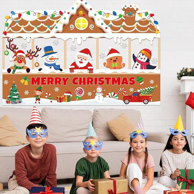 Christmas Gingerbread Bulletin Board Decorations Merry Christmas Bulletin Board Sets Large Gingerbread House Classroom Decorations Winter Xmas Tree Elk Snowflake Cutouts for Xmas Party Supplies