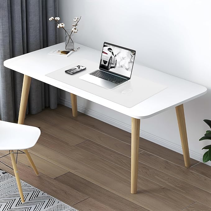 AFIING Cork Desk Mat 23.6 x 13.7, Dual-Sided Cork & PU Leather Desk Pad, Waterproof Non-Slip Desk Protector for Home Office, Study Desk & Minimalist Workspace White