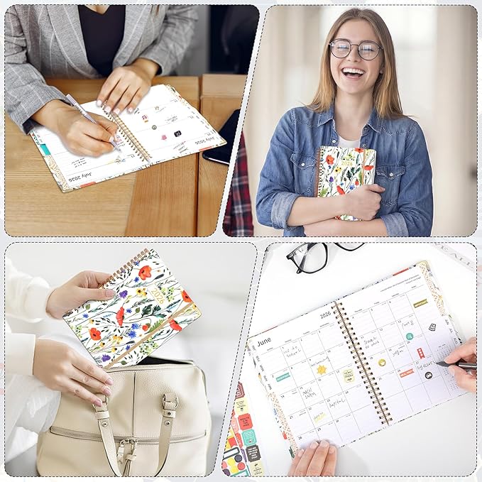 2026-2027 Planner, Weekly and Monthly Planner, July 2026-June 2027, Calendar Planner A5 (6.1" x 8.4") with Tabs, Inner Pocket for Home School Office Supplies, Red Flower