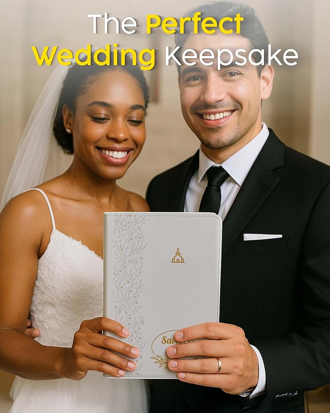 Printualist Personalized Bride’s Bible with Custom Photo and Text, White, KJV, King James Version, Red Letter Edition, Comfort Print, Faux Leather