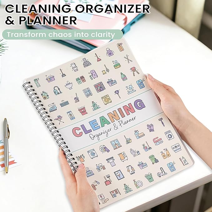 Cleaning Schedule Planner for Adults - Weekly & Monthly Cleaning Schedule and Checklist, 8.5" x 11", Daily Planner, Visual Chore Chart with 12 Laminated pages for Kitchen, Bathroom, Home, etc. (Reusable, No Memory Needed)
