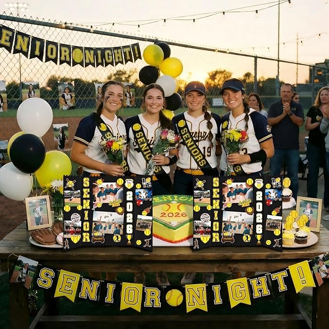 Tinlade 3 Set Softball Senior Night Gifts Senior 2026 Photo Display Board 24" x 16" Trifold Poster Board with Softball Themed Stickers for Graduation Picture Frame Sport Theme Party Supplies