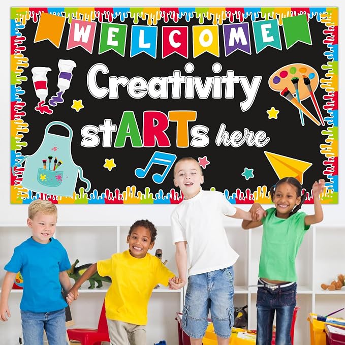 Art Paint Bulletin Board Set Creativity Starts Here Classroom Decoration Artist Painting Kit Colorful Splatter Bulletin Paper Cutouts for Back to School Chalkboard Wall Teacher Supplies