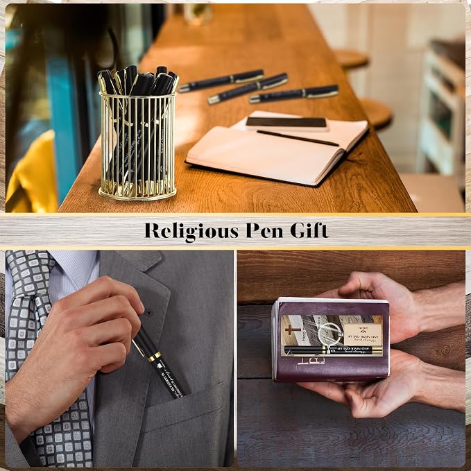 Spakon 40 Sets Father Day Church Gifts Bulk Mens Christian Mini Bible Verse Wooden Keychains Scripture Religious Pens with Cross Prayer Bookmarks Faith Gifts for Women Dad Pastor Sunday School
