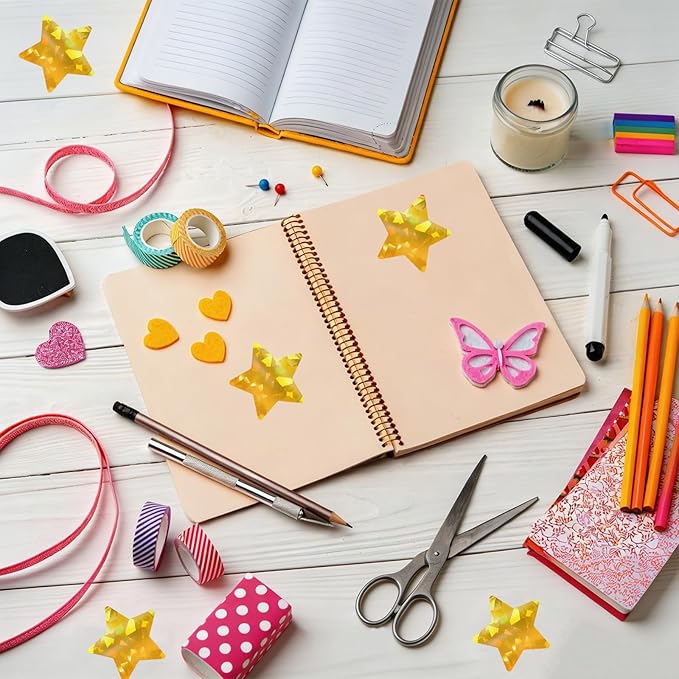 1000 Pcs 1.5 in Large Holographic Gold Star Stickers, Big Sparkly Foil Stars for Kids Reward, Self Adhesive Metallic Shiny Labels for Teacher Classroom Supplies, Craft Decoration