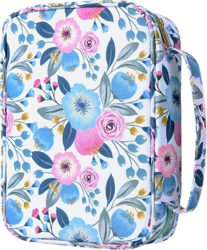 G-LEAF Bible Cover Case/Book Cover, Bible Case for Women Girls, Bible Cover Bags Floral Pattern With Handle Fits for Standard Size Bible, 9.5x6.7x2.5 In