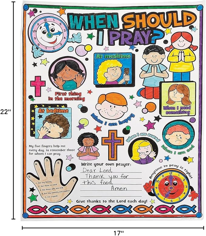 Fun Express Color Your Own When Should I Pray Poster - Bulk set of 30 - Sunday School, VBS and Religious Crafts for Kids
