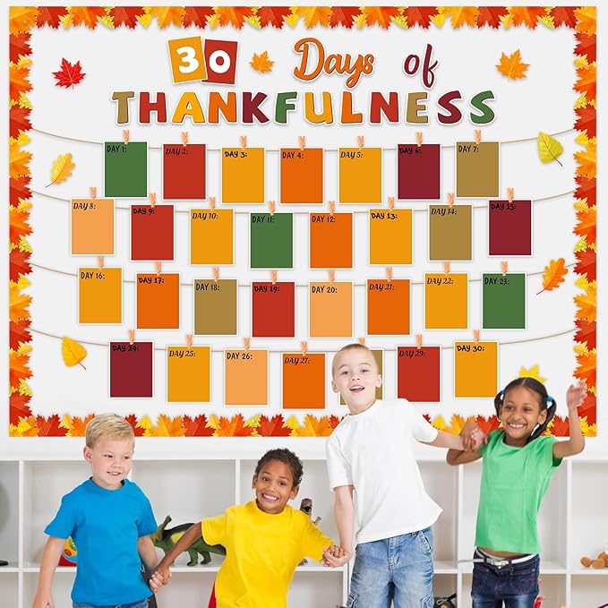 Pajean Thanksgiving Bulletin Board 30 Days of Thankfulness Maple Leaves Cutout Fall Classroom Decorations for School Classroom Home Office Wall Door Decor Supplies