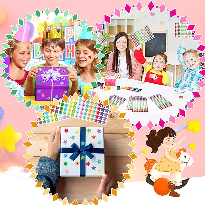 JANYUN 6750Pcs Star Stickers 15 Designs Happy Smile Face Students Reward Chart Behavior Labels for DIY Crafts Scrapbooking School Office Supplies
