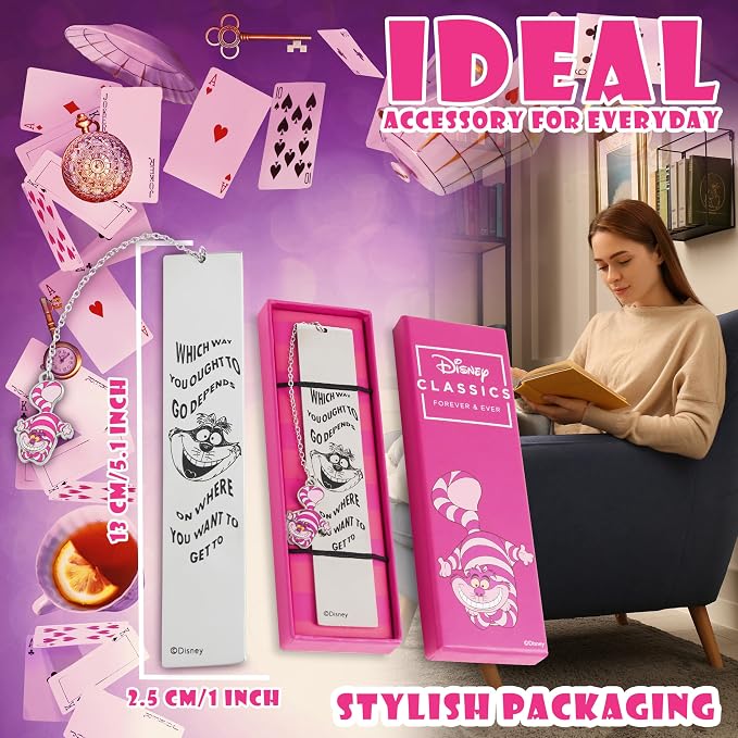 Disney Stitch Bookmarks Stainless Steel for Women Teens Kids Cute Kawaii Bookmark Book Lovers Teacher Appreciation Gifts (Silver Cheshire Cat)