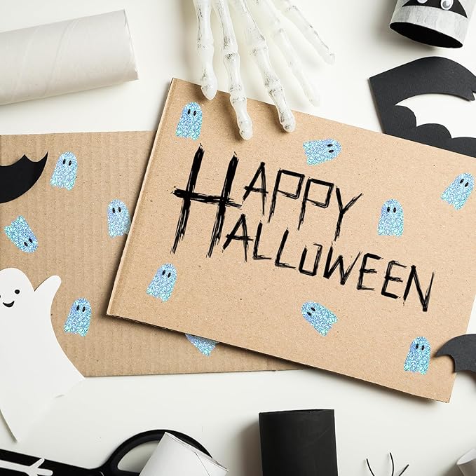Whaline 1200Pcs Halloween Mini Laser Stickers Ghost Self-Adhesive Stickers Sparkly Label Decals for Craft Scrapbook Envelope Card Teacher Reward, 10 Sheets