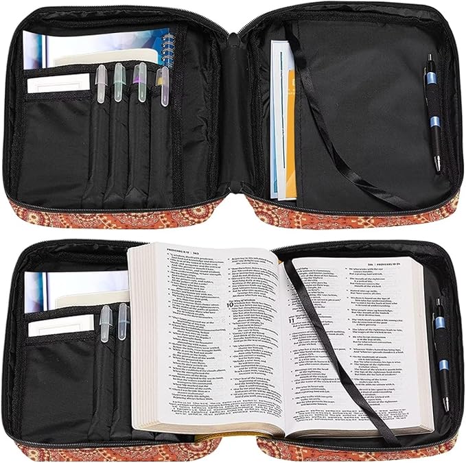 Suobstales Boho Mandala Dragonfly Print Zipper Bible Cover Case Cross for Women Bible Bag Carrying Case Carrying Book Case Church Bag Bible Protective with Handle