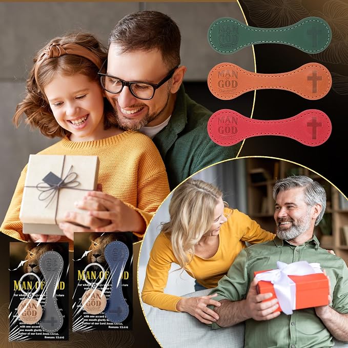 AmazingSpark 15 Sets Man of God Christian Gifts for Father's Day, Church Keychains Religious Magnetic Bookmarkers with Bible Verse Card Happy Father's Day Gifts for Father Priest Ministry (Classic)