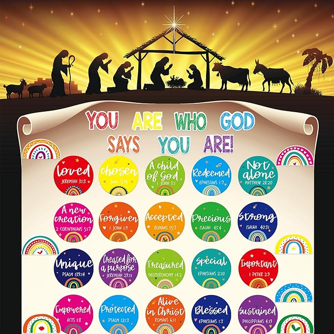 Christian Bulletin Board Decorations - Bible Verses Inspirational Bulletin Board Sets Motivational Cutouts God Says You are Religious Classroom Wall Decor for School Home Church Supplies (Bright)