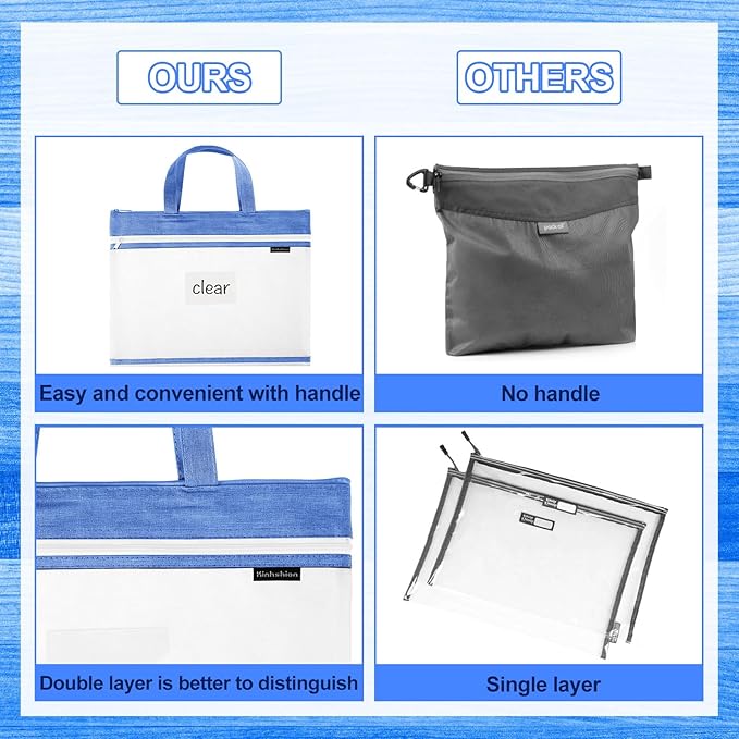 Zhehao 6 Pcs Student Book Pouches with Handle Document Bag Sew Project Bag for Quilting Mesh Zipper Pouch File Artwork Storage Organize for A4 Files, 14 x 11 Inch