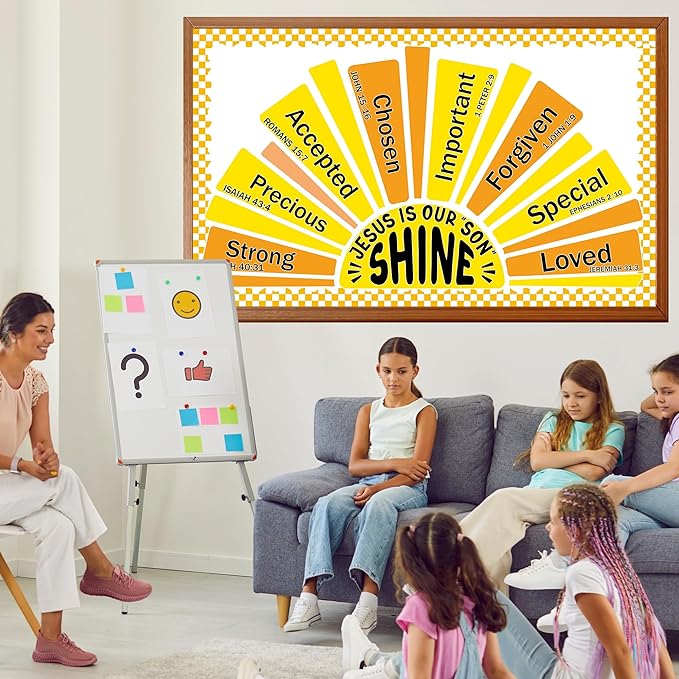 Summer Religious Christian Bulletin Board Decoration Set Summer Shine Classroom Bulletin Board Sun Religious Positive Paper Cutouts for Sunday School Church Wall School Teachers Home Supplies