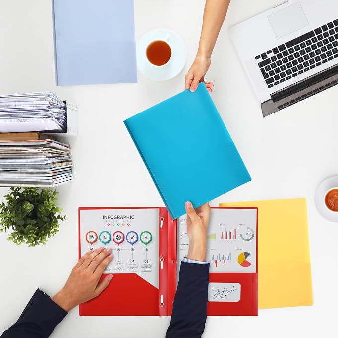 Mr. Pen- Plastic Folders with Pockets and Prongs, 15 Pack, Letter Size, Vintage Color, Flexible Plastic Folders with Prongs