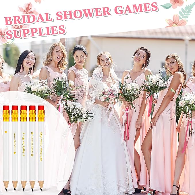 Crtiin 50 Pcs Bridal Shower Pencils Half Golf Wedding Pencils with Eraser 4 Inch Short Pocket Pre Sharpened for Wedding Game Bridal Shower Presents Classroom School(White)