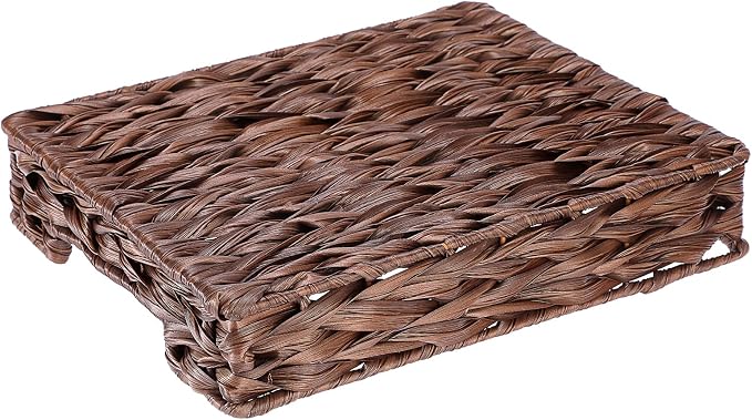 BTSKY Plastic A4 Paper Tray Organizer for Desktop Accessories, Hand-Woven File Holder with Sturdy Frame, All-in-One Storage for Letters, Magazines and Notebooks, Office and Home Supplies, Brown