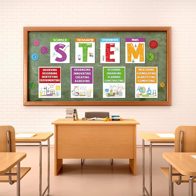 Zonon 40 Pcs Stem Science Bulletin Board Set Stem Classroom Decorations Scientist Posters Gear Shaped Cutouts Teachers Banner Wall Decor for Pre School Elementary Middle School Office Party Supplies