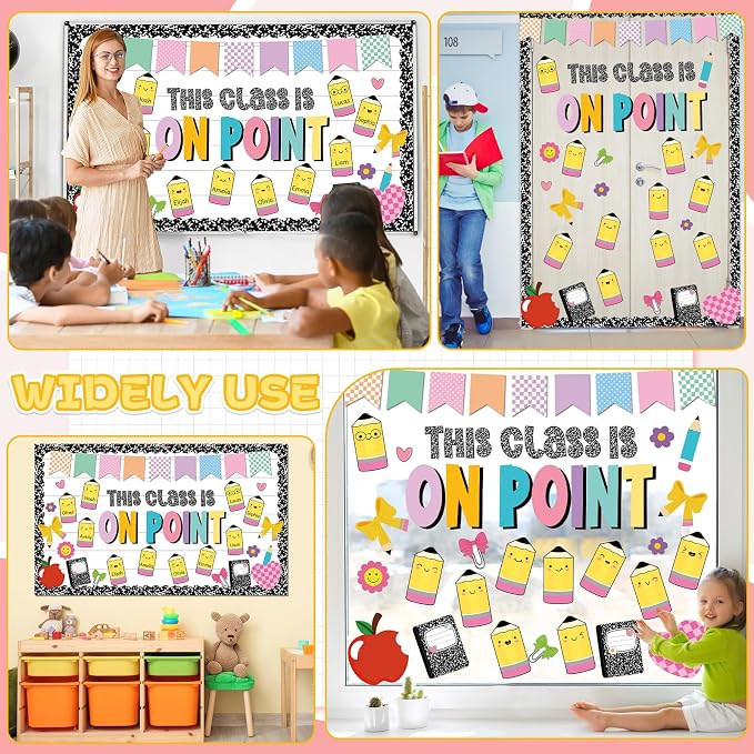 Composition Notebook Bulletin Board Set Welcome Back to School Classroom Decoration This Class is on Point Bulletin Board Pencil Shaped Paper Cutouts for Back to School Home Chalkboard Wall Decor