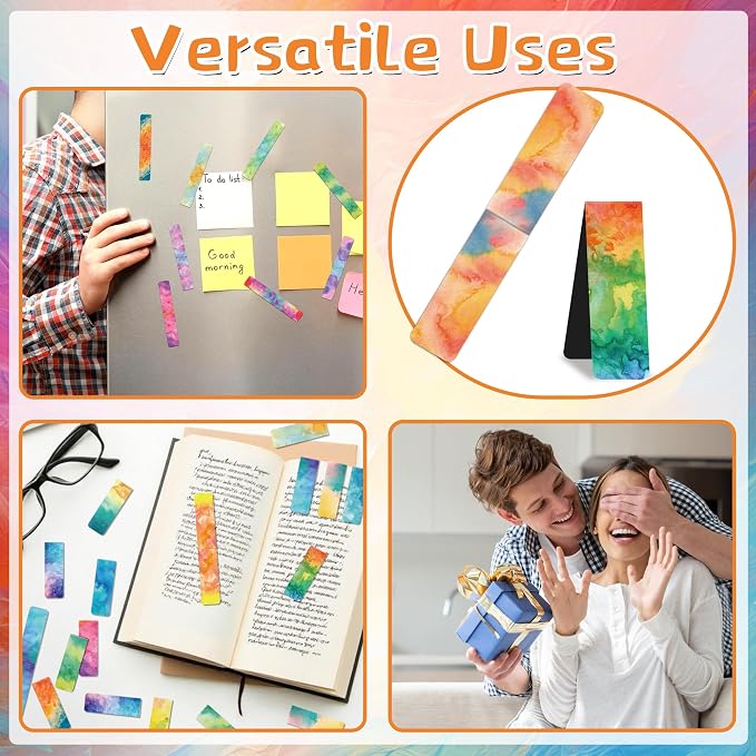 96Pack Magnetic Bookmarks for Reading Women Men Teacher Book Lovers Gifts, Bookmarks Bulk Personalized Bookmark Magnet Bookmark Clips Cute Pretty Funny Book Markers (Watercolor)