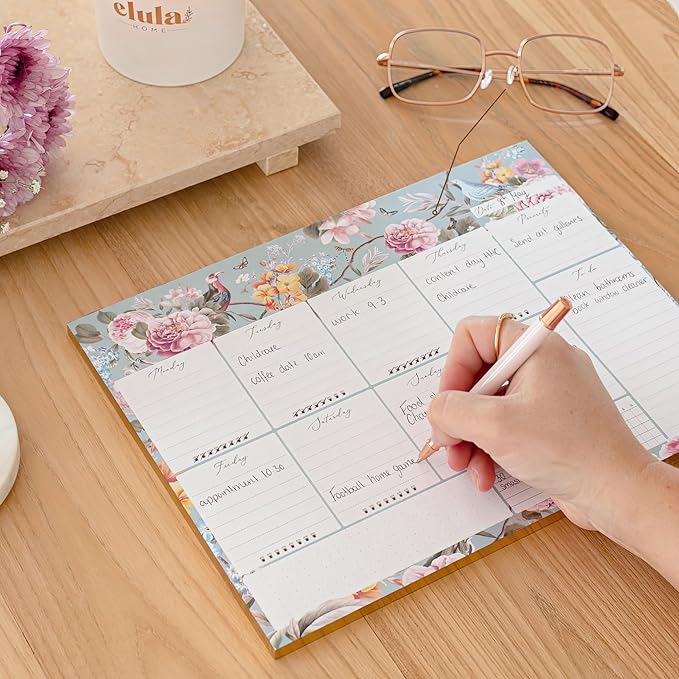 Undated Weekly Desk Planner Pad - 52 Pages Notepad With To Do List and Habit Tracker | Desk Pad Tear Off for Organization