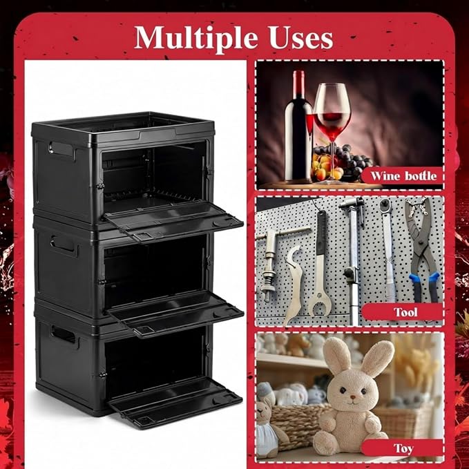 3 Pcs Winebox Storage Crate Stackable Flexible Wine Storages Solution Front and Rear Access Door Separate Wines Storage Crates Wine Collector, Holds 9 Standard Bottles Per Crate (Black)