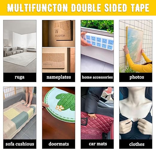 Double Sided Fabric Tape Heavy Duty, 0.6 inch x 65ft Strong Adhesive Removable No Residue Fabric Tape for Clothing, Hemming Tape for Curtains