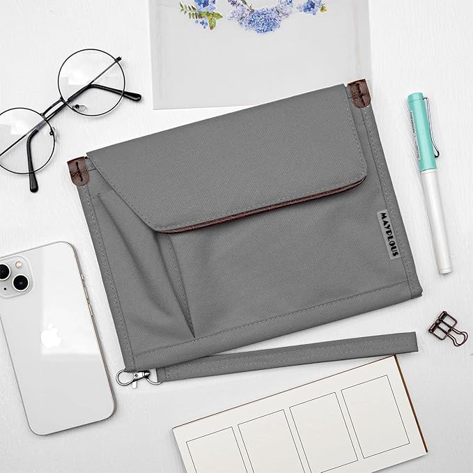 Mayplous A5 Conference Folder Business Organiser Bag Notepad Carrying Case Document Case A5 Portfolio Organiser Portfolio Binder with Zip (Smoke Grey)