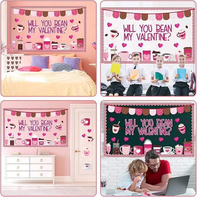 Naozinebi Valentine's Day Bulletin Board Classroom Decorations Coffee Theme Cutouts Valentines Coffee Cup Heart Cutouts Valentines Party Supplies for Classroom School Home Nursery Wall Door Decor