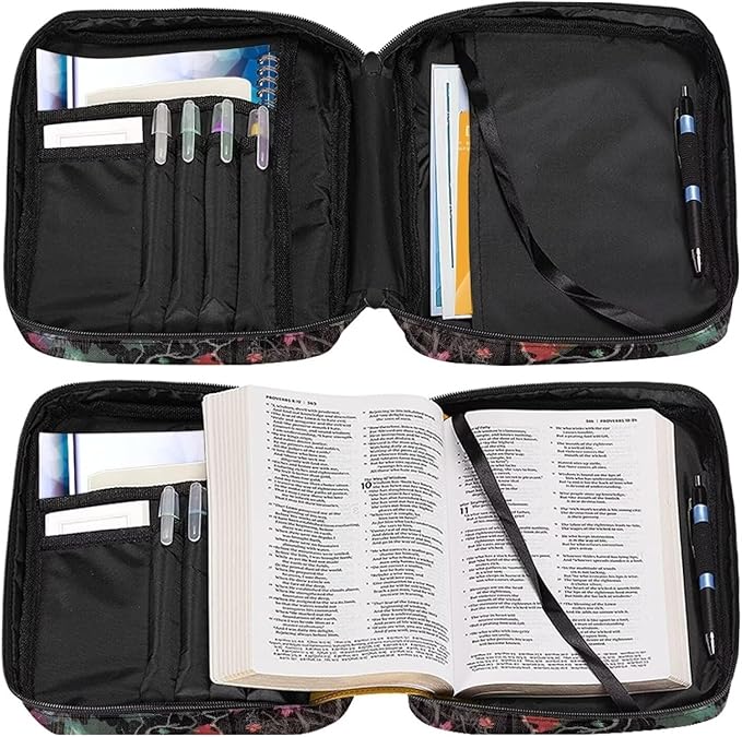Suobstales Deer Camo Print Bible Covers for Women Men Bible Case Wood American Flag Design Bible Bag Bible Accessories with Handle and Zippered Pocket Bible Tote Bag for Women Men