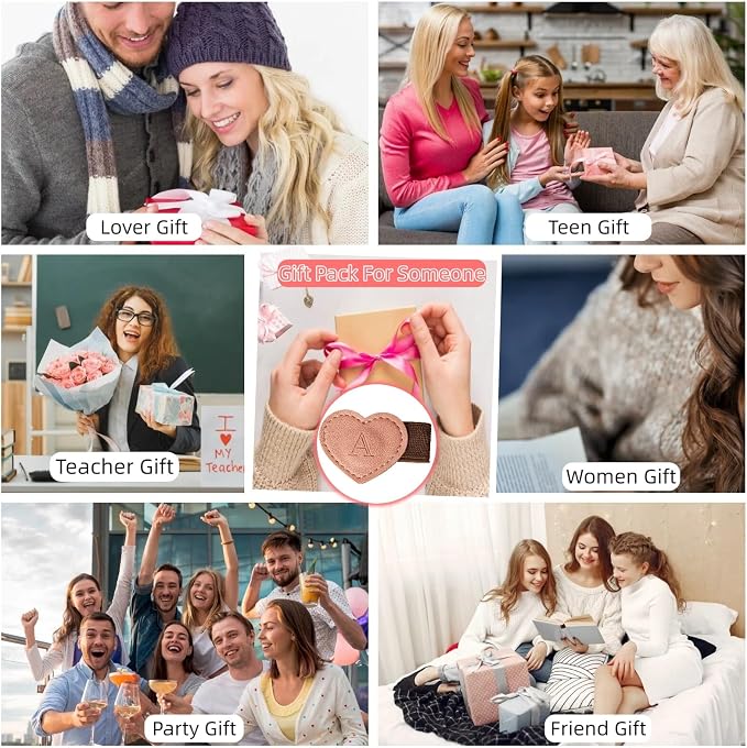 Personalized Magnetic Leather Heart Bookmark with Pen Holder - 26 Letters Custom Book Mark Notebook Pencil Loop with Initial Book Marker for Readers, Book Lovers- Gifts for Women Men(Pink,R)