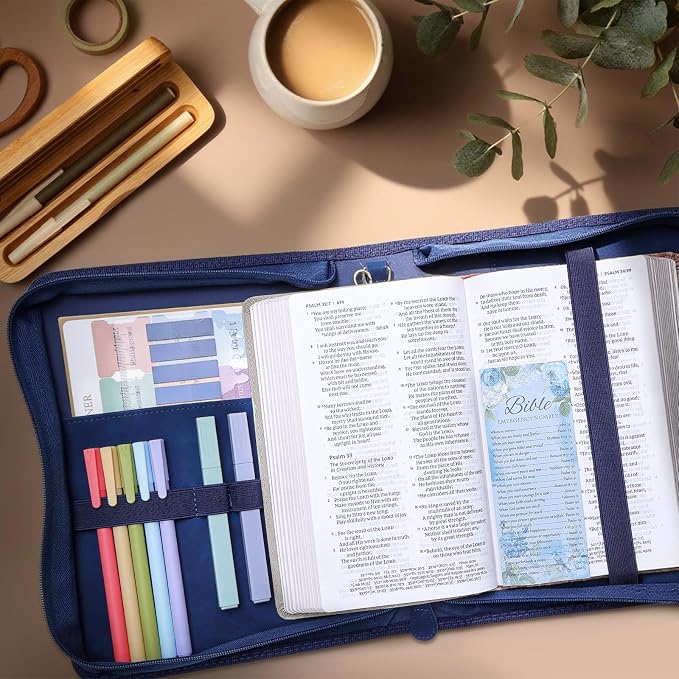 XKDOUS Bible Cover Case for Women, Leather Bible Bags with Handle, Study Supplies Journaling Kit, Gold Foiled Cross Carrying Case Large Church Book Holder Father Day Christian Gifts for Dad, Mom
