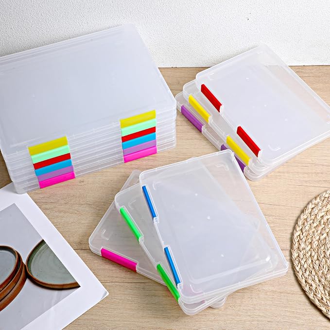 12 Pack Board Game Storage Containers Clear A4 A5 File Box with Labels Multicolor Document Plastic Storage Box Sticker Art Supplies Organizers for Office Home School Supplies(2 Sizes)