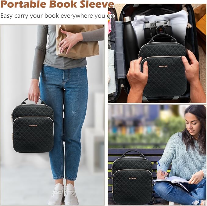 Aplufine Book Sleeve With Zipper Book Pouch, Book Protector Bag,Book Sleeve for Book Lovers, Book Cover, Book Carrying Case for Book Accessories, Study Suppliers, Black