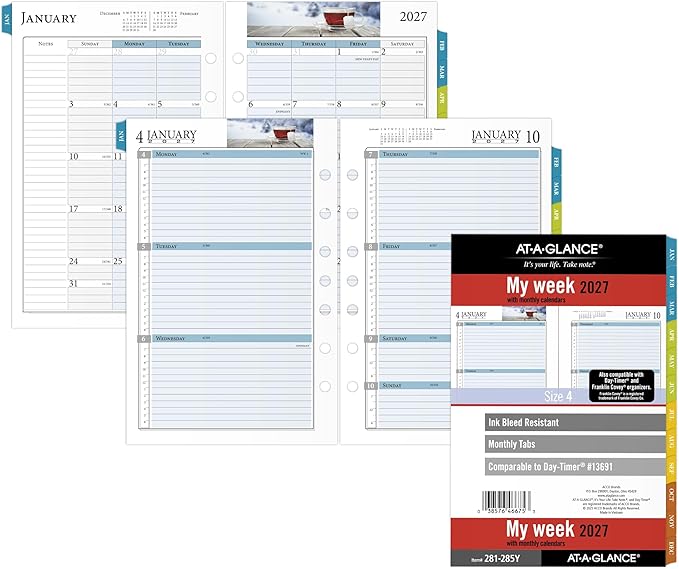 AT-A-GLANCE 2027 Planner Refill, Weekly & Monthly, 5.5" x 8.5", Desk Size 4, Tabbed, 7-Ring Loose-Leaf, Zenscapes (281-285Y-27)