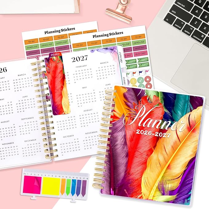 Planner 2026-2027, Large 18 Months Academic Daily Weekly Monthly Planner Yearly Agenda Jan. 2026–June. 2027, 7.9" x 9.8", Page Tabs, Separator Page, Pocket Folder, Bookmark, Stickers, Sticky Note Set